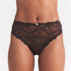 STRETCH LACE BRIEF | ESPRESSO ON A MODEL SIDE VIEW @ | FOCUS: 0.0, 1.0, 0.9