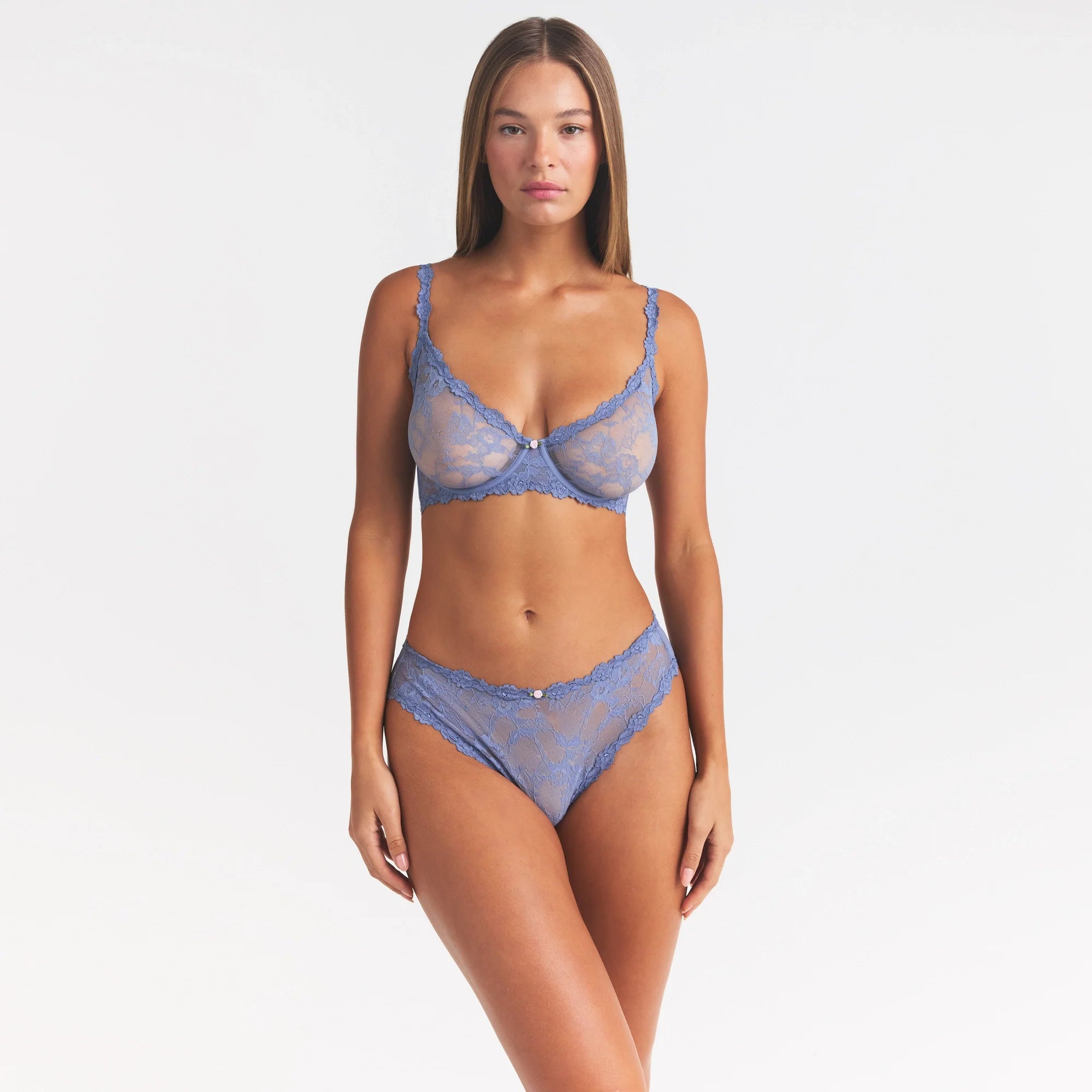 STRETCH LACE BRIEF | SLATE ON A MODEL SIDE VIEW @ | FOCUS: 0.0, 1.0, 0.9