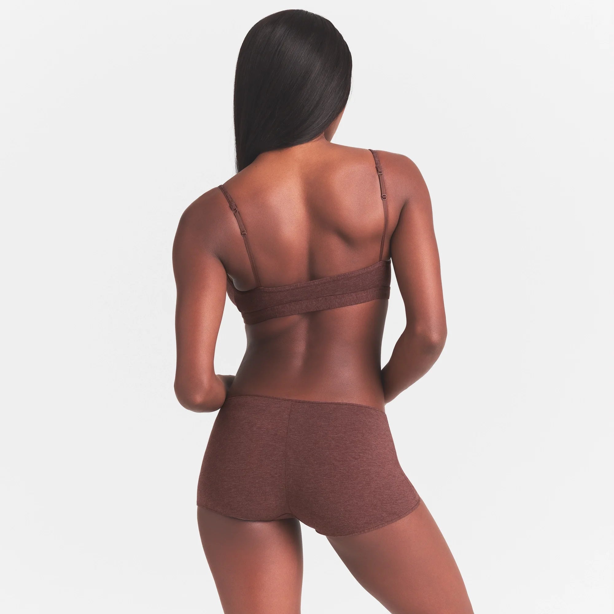 EVERYDAY COTTON SCOOP BRALETTE | COCOA HEATHER ON A MODEL SIDE  VIEW @ | FOCUS: 0.0, 1.0, 0.9
