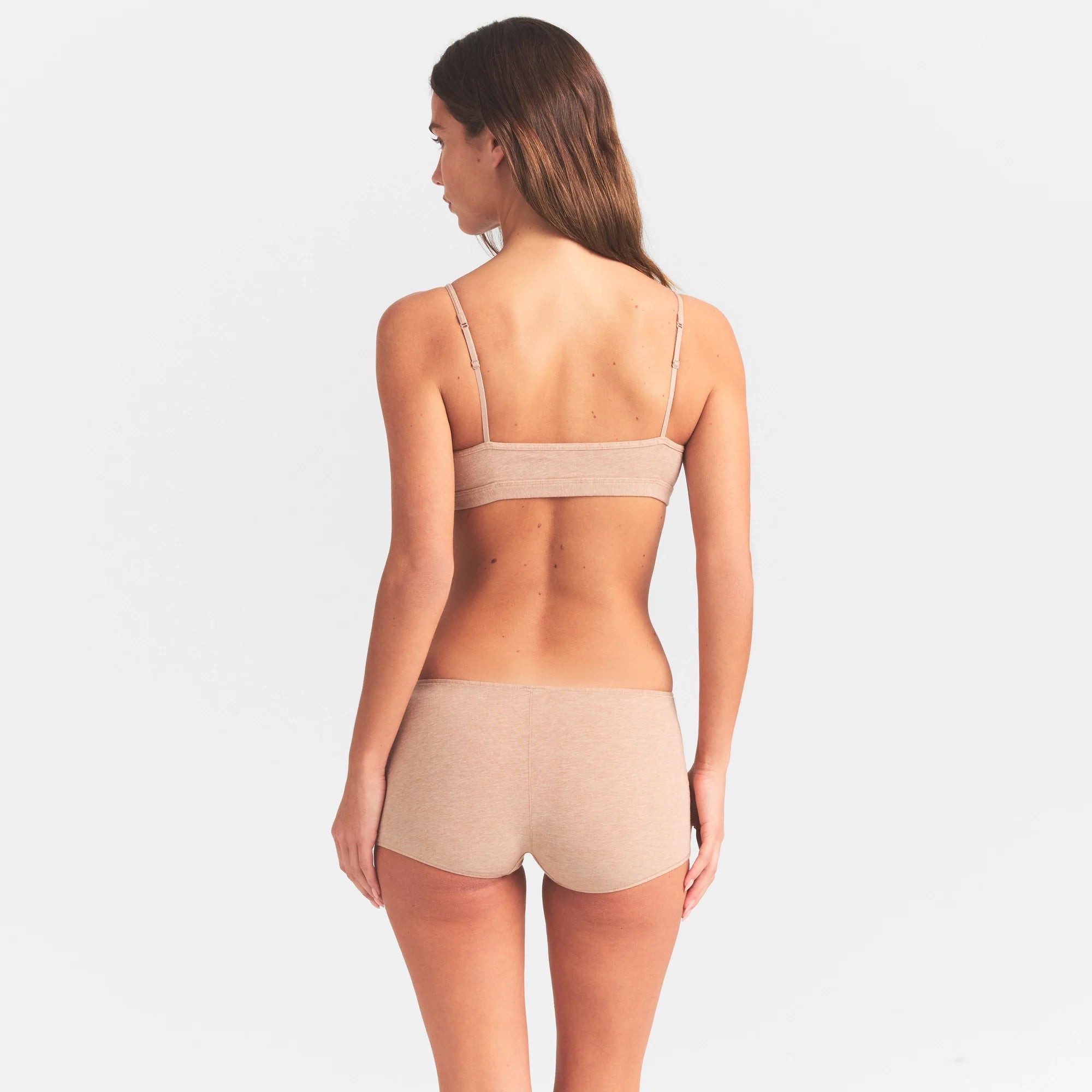 EVERYDAY COTTON SCOOP BRALETTE | CLAY HEATHER ON A MODEL SIDE  VIEW @ | FOCUS: 0.0, 1.0, 0.9