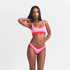 LIGHTWEIGHT COTTON LACE SCOOP BRALETTE | CARNATION CONTRAST ON A MODEL FRONT VIEW @ | FOCUS: 0.0, 1.0, 0.9