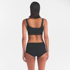 LIGHTWEIGHT COTTON LACE SCOOP BRALETTE | SOOT TONAL ON A MODEL SIDE VIEW