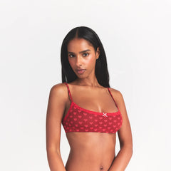 LIGHTWEIGHT COTTON POINTELLE SCOOP BRALETTE | BRICK HEART HALFDROP ON A MODEL FRONT VIEW @ | FOCUS: 0.0, 1.0, 0.9