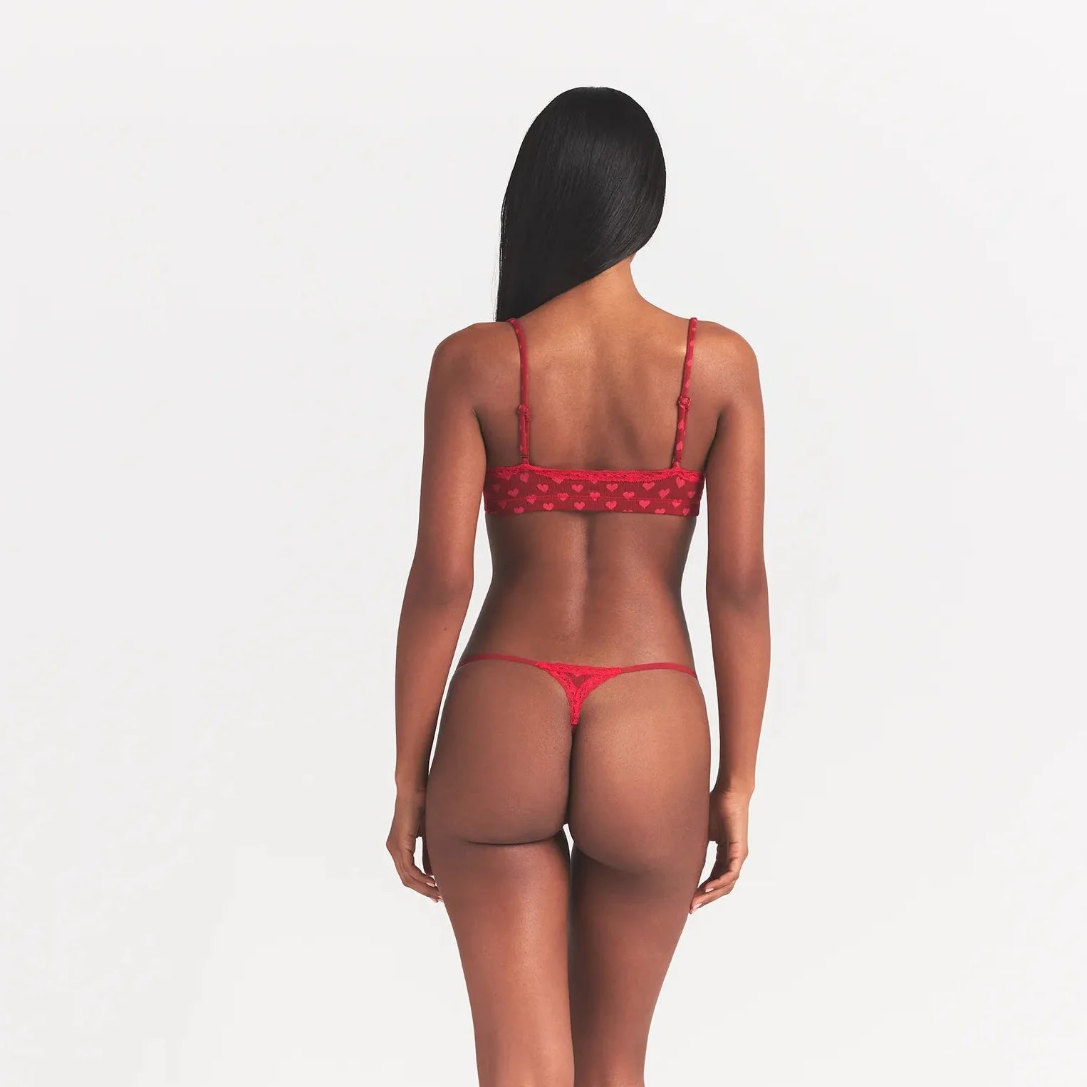 LIGHTWEIGHT COTTON POINTELLE SCOOP BRALETTE | BRICK HEART HALFDROP ON A MODEL BACK VIEW @ | FOCUS: 0.0, 1.0, 0.9