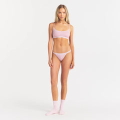 LIGHTWEIGHT COTTON LOGO PICOT SCOOP BRALETTE | PEONY ON A MODEL FRONT VIEW @ | FOCUS: 0.0, 1.0, 0.9
