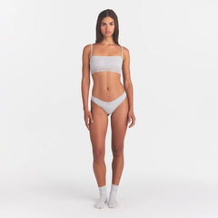 LIGHTWEIGHT COTTON STRAIGHT NECK BRALETTE | LIGHT HEATHER GREY ON A MODEL FRONT VIEW | FOCUS: 0.0, 1.0, 0.9