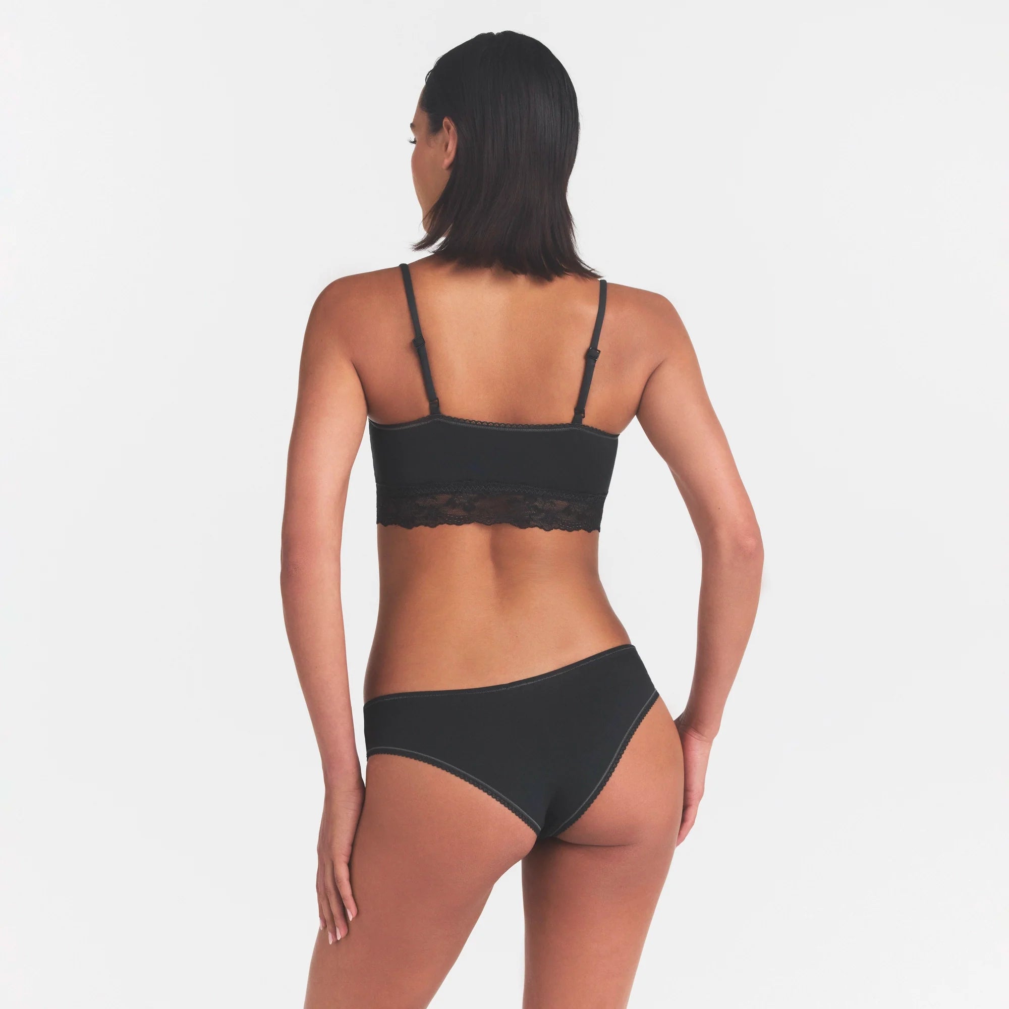 LIGHTWEIGHT COTTON STRAIGHT NECK BRALETTE | SOOT TONAL ON A MODEL SIDE VIEW
