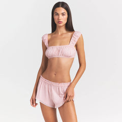 COTTON POPLIN BRALETTE | DUSTY PINK ON A MODEL SIDE VIEW @ | FOCUS: 0.0, 1.0, 0.9