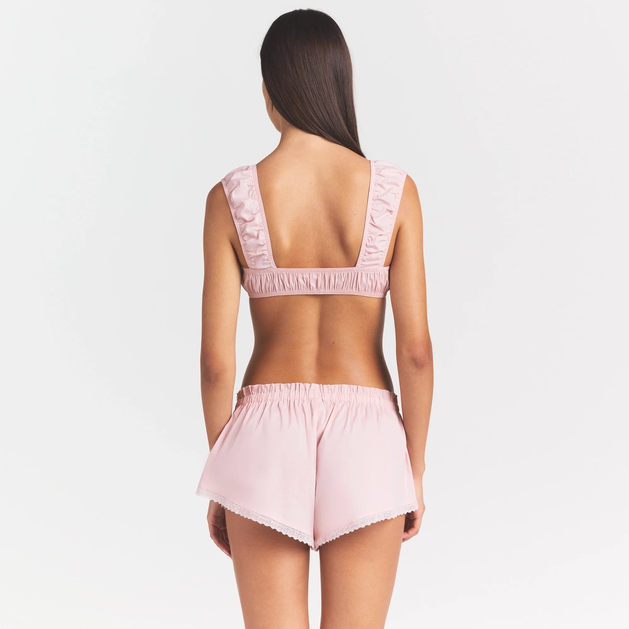 COTTON POPLIN BRALETTE | DUSTY PINK ON A MODEL SIDE VIEW @ | FOCUS: 0.0, 1.0, 0.9