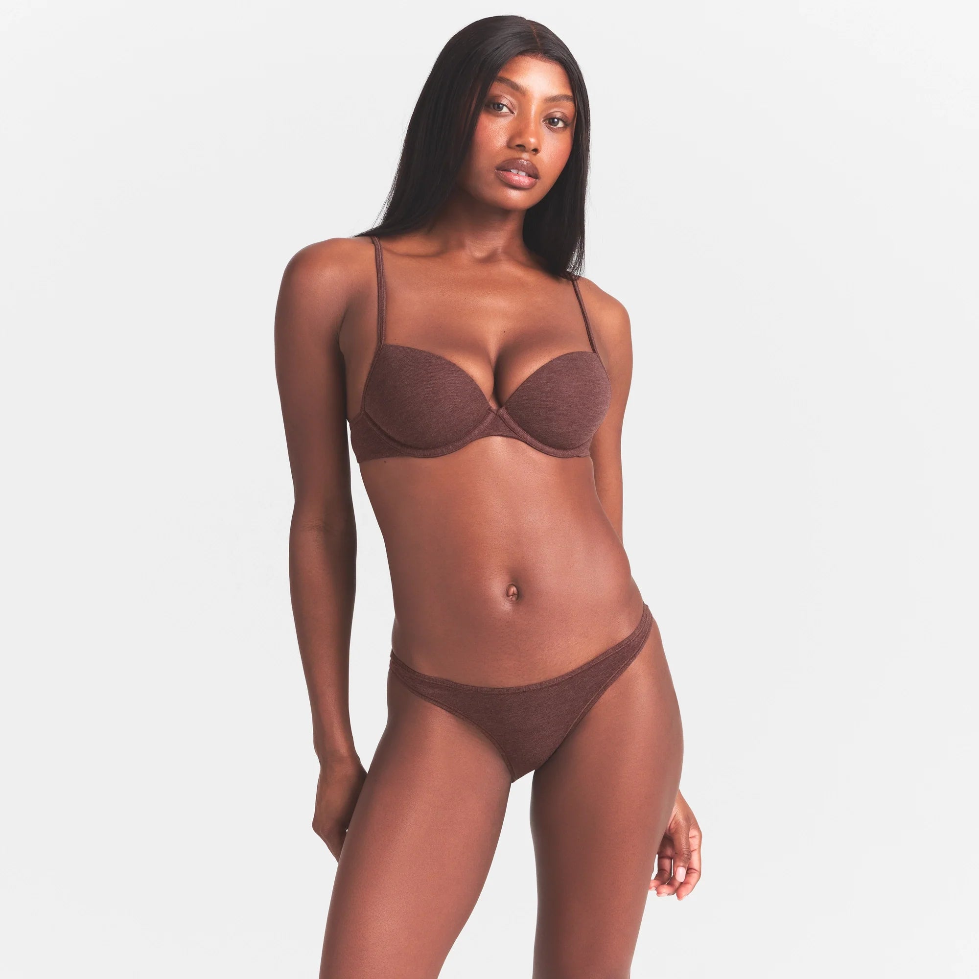 EVERYDAY COTTON T-SHIRT BRA | COCOA HEATHER ON A MODEL SIDE  VIEW @ | FOCUS: 0.0, 1.0, 0.9