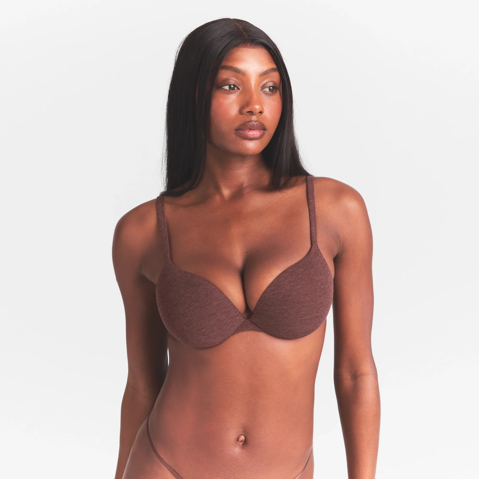 EVERYDAY COTTON ULTIMATE TEARDROP PUSH-UP BRA | COCOA HEATHER ON A MODEL SIDE  VIEW @ | FOCUS: 0.0, 1.0, 0.9