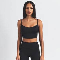 NikeSKIMS MATTE CAMI BRA TOP | OBSIDIAN ON A MODEL FRONT VIEW @ | FOCUS: 0.0, 1.0, 0.9