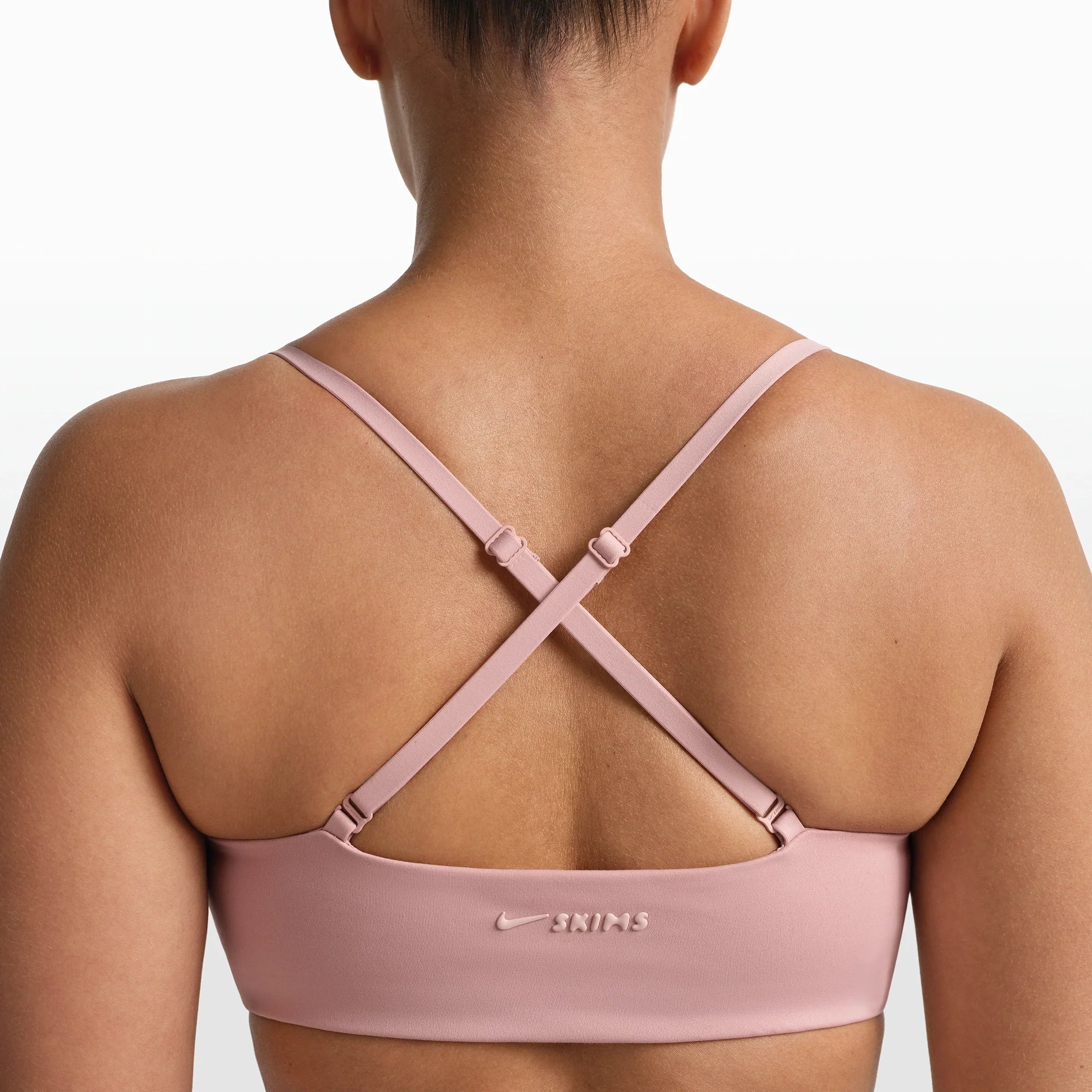 NikeSKIMS MATTE MICRO SCOOP BRA | HIMALAYAN ON A MODEL FRONT VIEW @ | FOCUS: 0.0, 1.0, 0.9