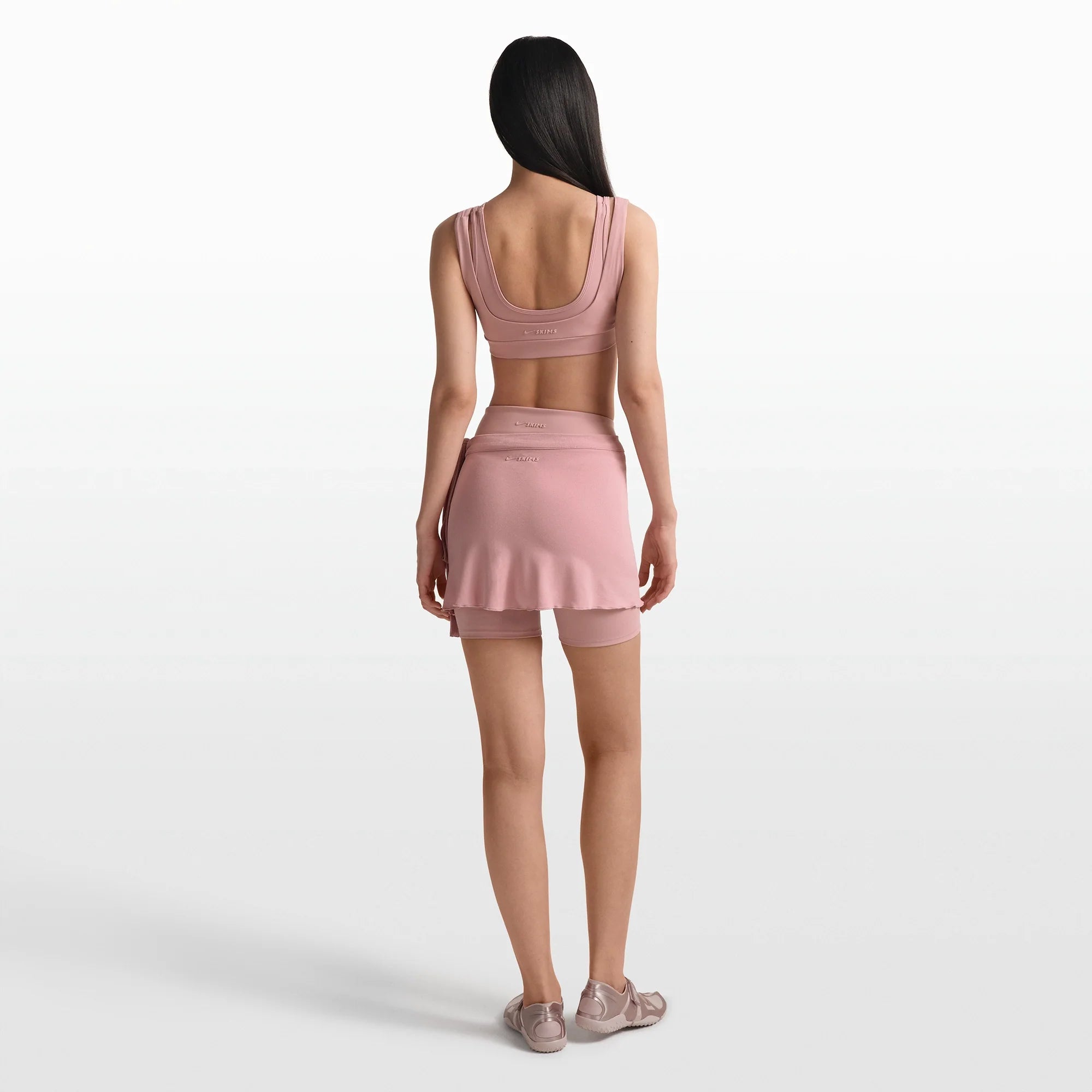NikeSKIMS MATTE DOUBLE STRAP SCOOP BRA | HIMALAYAN ON A MODEL FRONT VIEW @ | FOCUS: 0.0, 1.0, 0.9