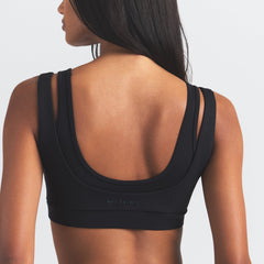 NikeSKIMS MATTE DOUBLE STRAP SCOOP BRA | OBSIDIAN ON A MODEL BACK VIEW @ | FOCUS: 0.0, 1.0, 0.9