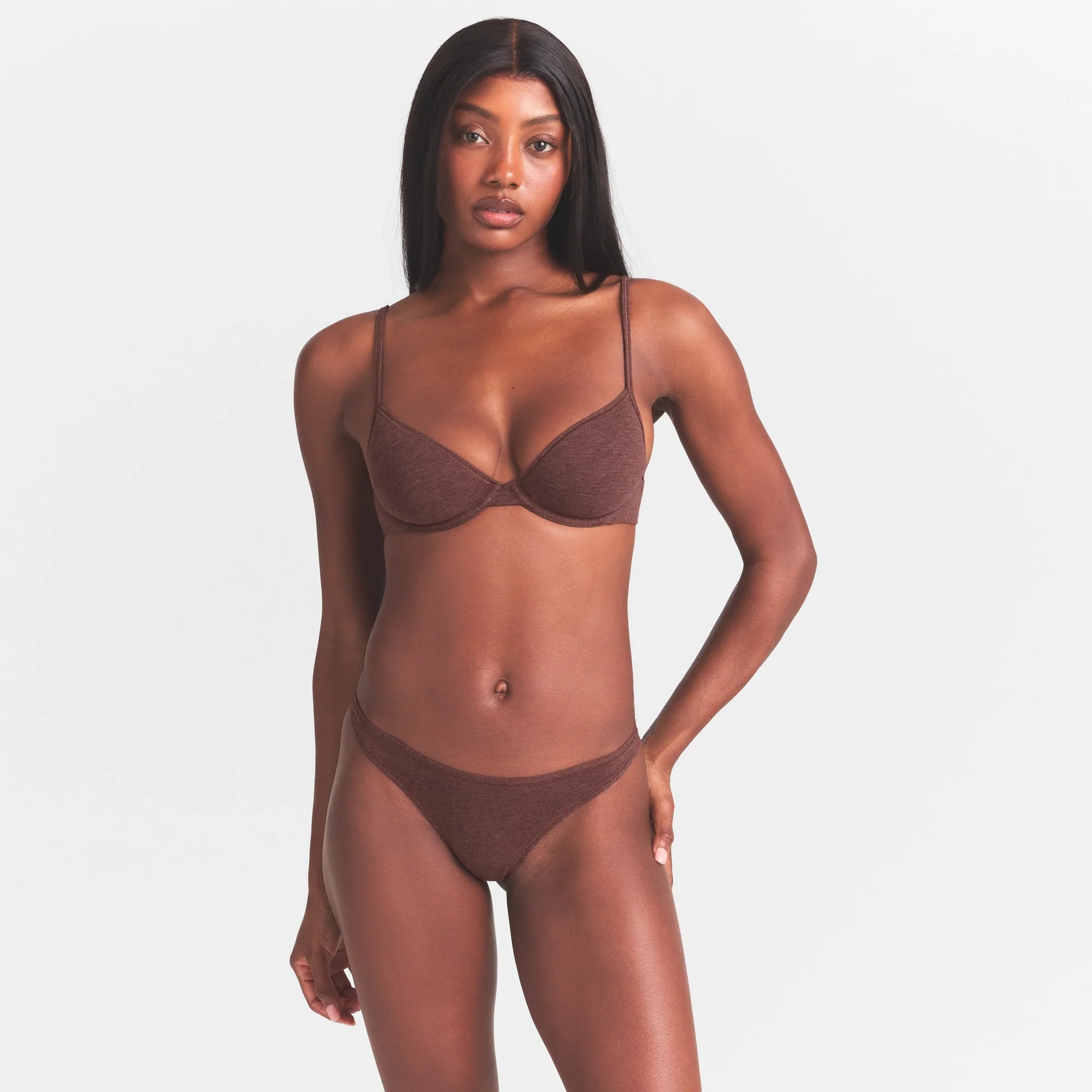 EVERYDAY COTTON UNLINED DEMI BRA | COCOA HEATHER ON A MODEL SIDE  VIEW @ | FOCUS: 0.0, 1.0, 0.9