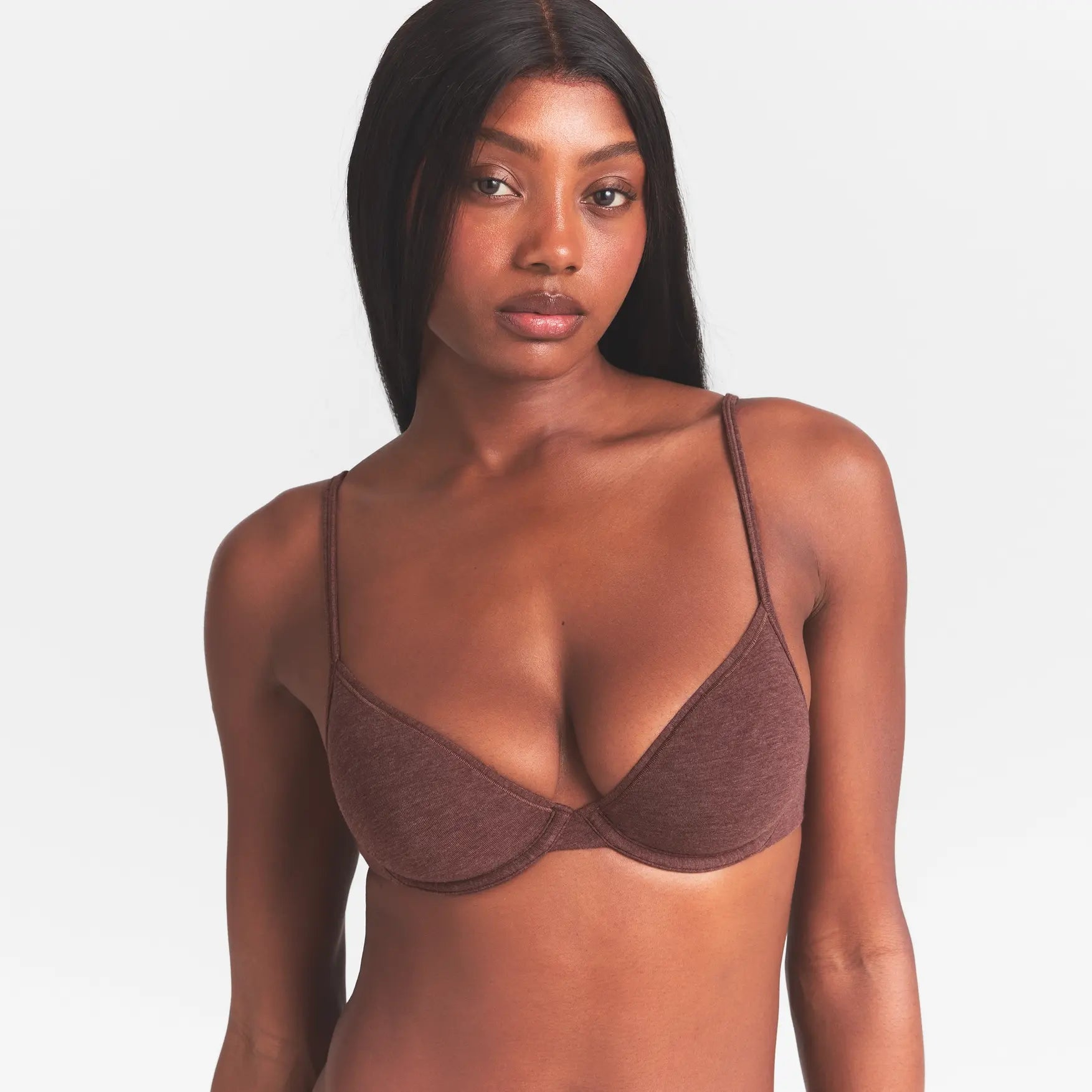 EVERYDAY COTTON UNLINED DEMI BRA | COCOA HEATHER ON A MODEL SIDE  VIEW @ | FOCUS: 0.0, 1.0, 0.9