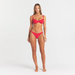 EVERYDAY COTTON UNLINED DEMI BRA | CARMINE ON A MODEL FRONT VIEW @ | FOCUS: 0.0, 1.0, 0.9