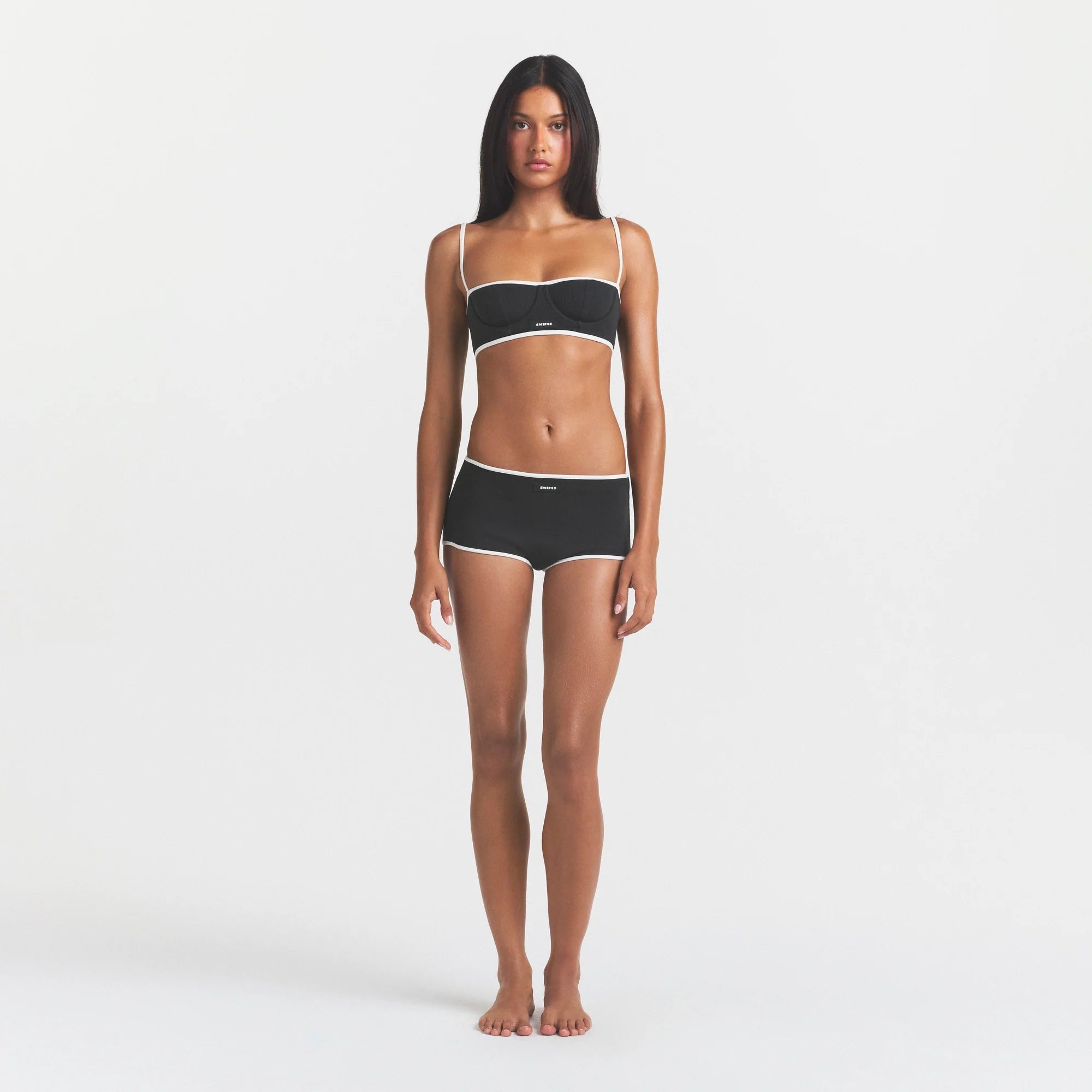 COTTON RIB BALCONETTE BRA | SOOT CONTRAST & LAYS FLAT ON A WHITE BACKGROUND | FLT @ | FOCUS: 0.0, 1.0, 0.9
