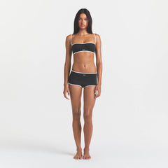 COTTON RIB BALCONETTE BRA | SOOT CONTRAST & LAYS FLAT ON A WHITE BACKGROUND | FLT @ | FOCUS: 0.0, 1.0, 0.9