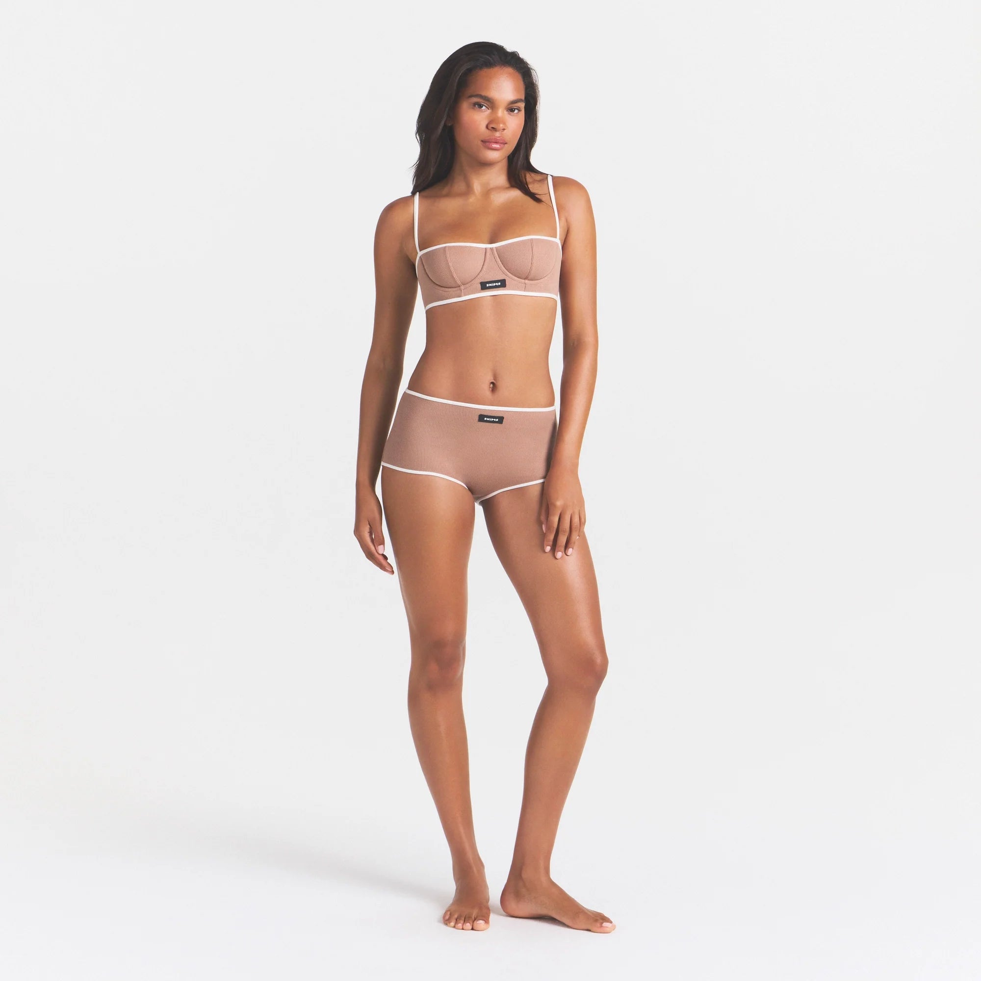 COTTON RIB BALCONETTE BRA | SIENNA CONTRAST & LAYS FLAT ON A WHITE BACKGROUND | FLT @ | FOCUS: 0.0, 1.0, 0.9