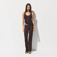 SLINKY KNIT LOW RISE PANT | CURRANT ON A MODEL FRONT VIEW @ | FOCUS: 0.0, 1.0, 0.9