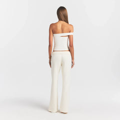 FRENCH TERRY STRAIGHT LEG PANT | ECRU ON A MODEL BACK VIEW @ | FOCUS: 0.0, 1.0, 0.9