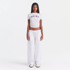 COTTON FLEECE OVERSIZED STRAIGHT LEG PANT | LIGHT HEATHER GREY ON A MODEL FRONT VIEW @ | FOCUS: 0.0, 1.0, 0.9