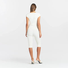 REFINED KNIT CAPRI | EGRET ON A MODEL FRONT VIEW @ | FOCUS: 0.0, 1.0, 0.9