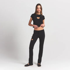 WORN IN JERSEY HEART STRAIGHT LEG PANT | WASHED ONYX ON A MODEL FRONT VIEW @ | FOCUS: 0.0, 1.0, 0.9