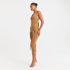 CUPRO JERSEY WRAP CAPRI | ALMOND ON A MODEL FRONT VIEW @ | FOCUS: 0.0, 1.0, 0.9