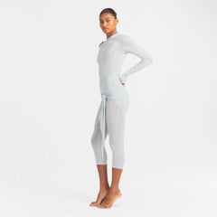 CUPRO JERSEY WRAP CAPRI | PEARL ON A MODEL FRONT VIEW @ | FOCUS: 0.0, 1.0, 0.9