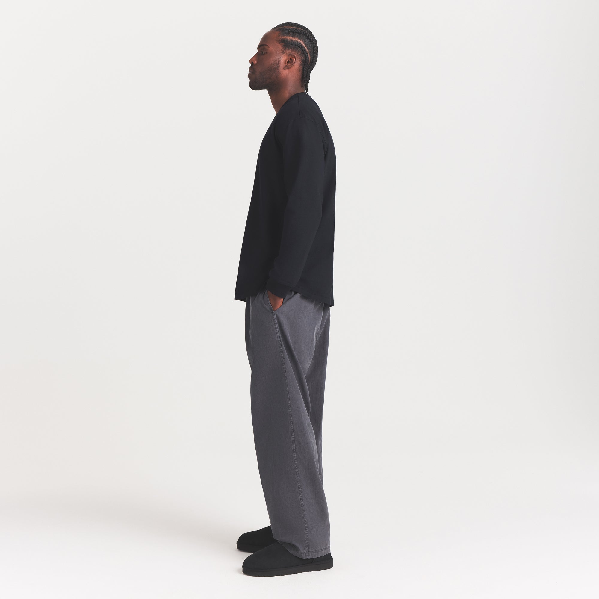 WOVEN MENS KARATE PANT | ASH ON A MODEL FRONT VIEW @ | FOCUS: 0.0, 1.0, 0.9
