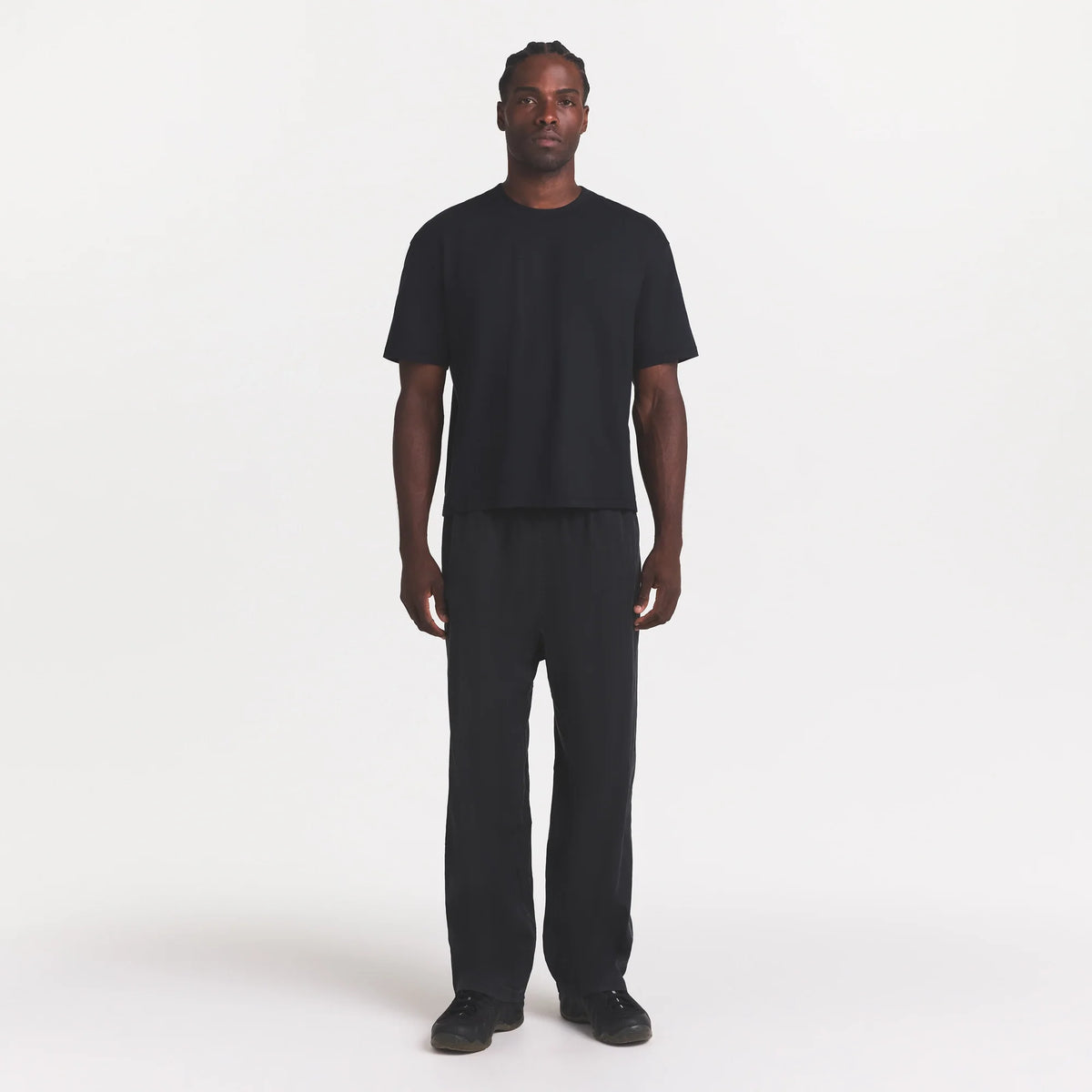 WOVEN MENS KARATE PANT | ONYX ON A MODEL FRONT VIEW @ | FOCUS: 0.0, 1.0, 0.9