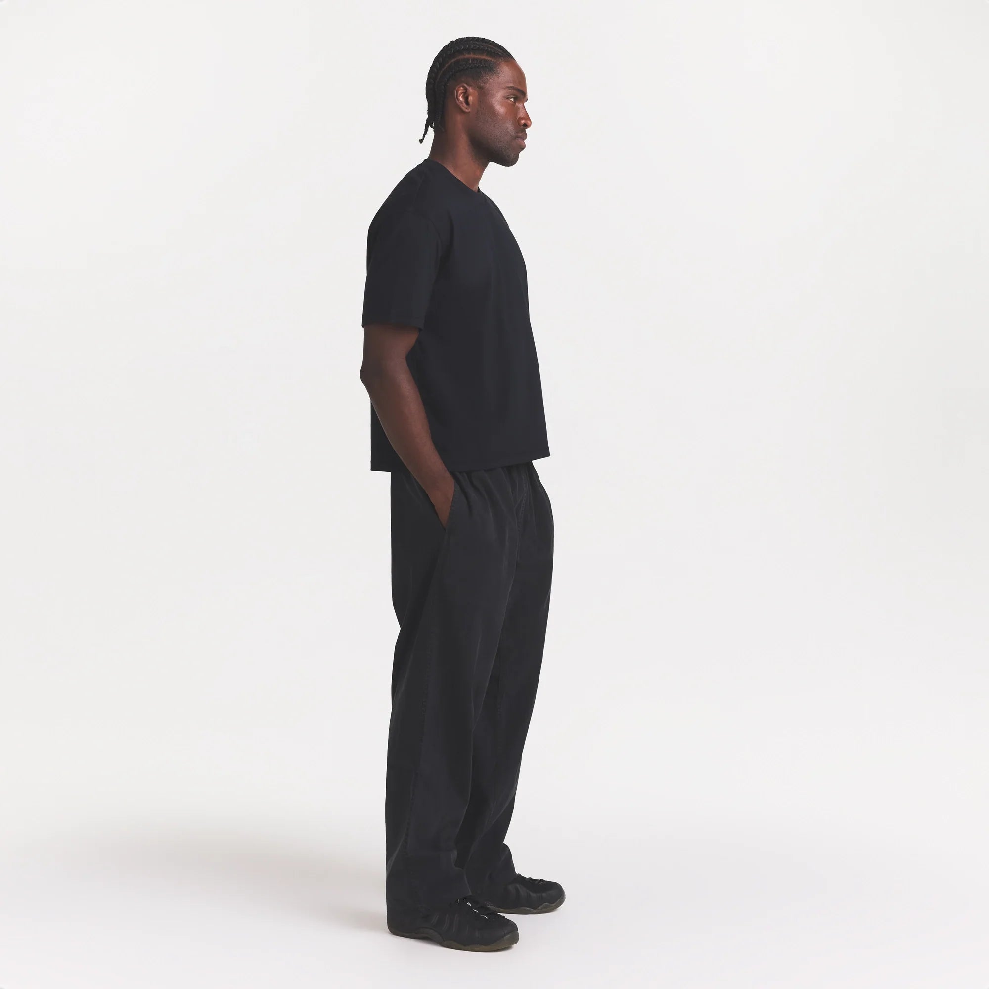 WOVEN MENS KARATE PANT | ONYX ON A MODEL FRONT VIEW @ | FOCUS: 0.0, 1.0, 0.9