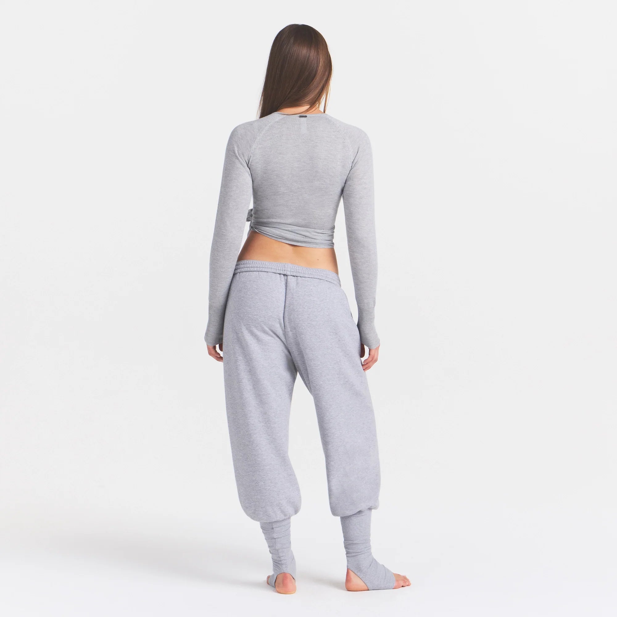 COTTON FLEECE JOGGER WITH RIB GAITERS | HEATHER GREY ON A MODEL FRONT VIEW @ | FOCUS: 0.0, 1.0, 0.9