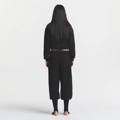 COTTON FLEECE JOGGER WITH RIB GAITERS | ONYX ON A MODEL FRONT VIEW @ | FOCUS: 0.0, 1.0, 0.9