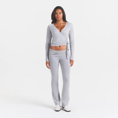 ESSENTIAL SWEATERS FOLDOVER PANT  | MID HEATHER GREY & LAYS FLAT ON A WHITE BACKGROUND | FLT @ | FOCUS: 0.0, 1.0, 0.9