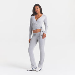 ESSENTIAL SWEATERS FOLDOVER PANT  | MID HEATHER GREY & LAYS FLAT ON A WHITE BACKGROUND | FLT @ | FOCUS: 0.0, 1.0, 0.9