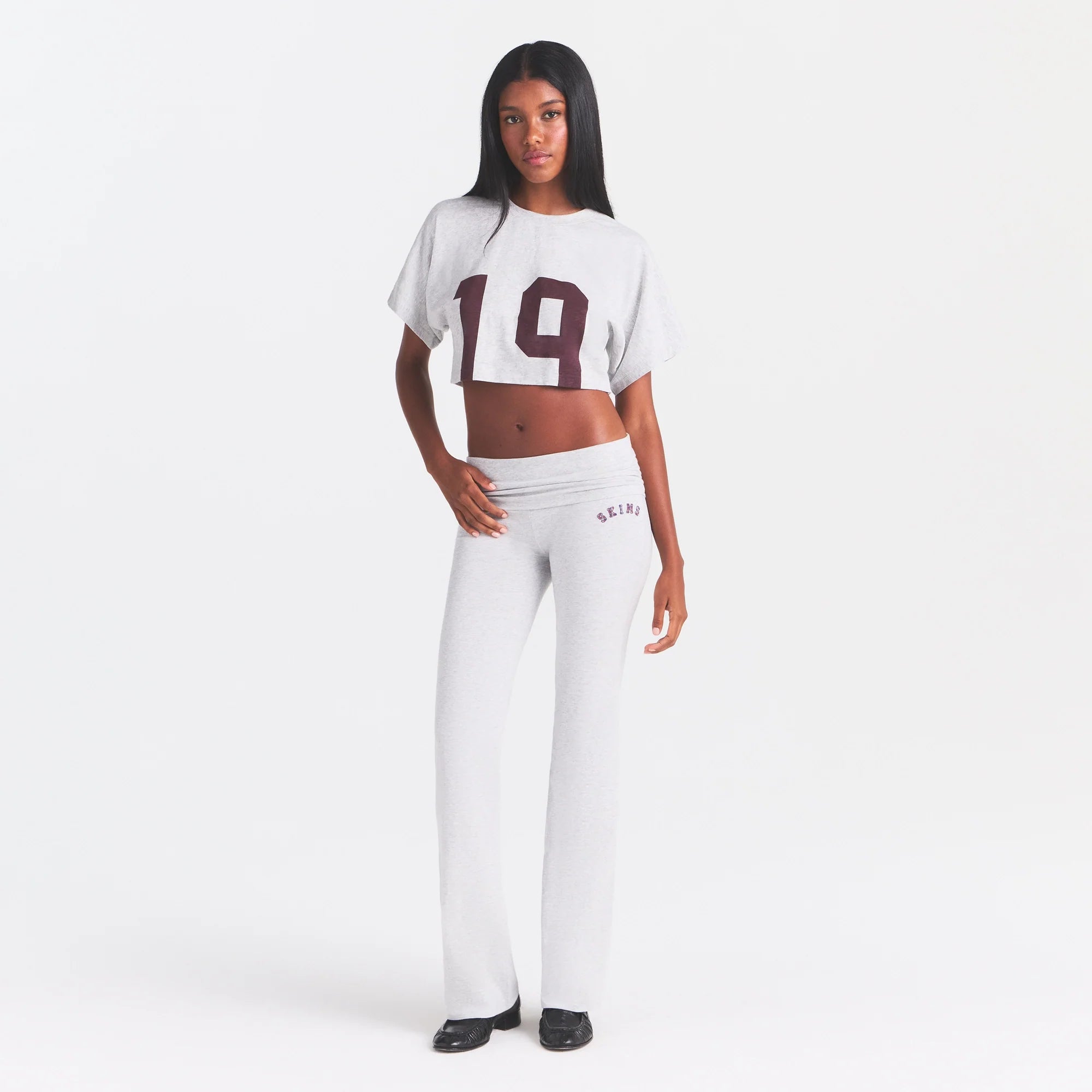 COTTON JERSEY LOGO FOLDOVER PANT | LHG ARCHED SKIMS PLAID ON A MODEL | FOCUS: 0.0, 1.0, 0.9
