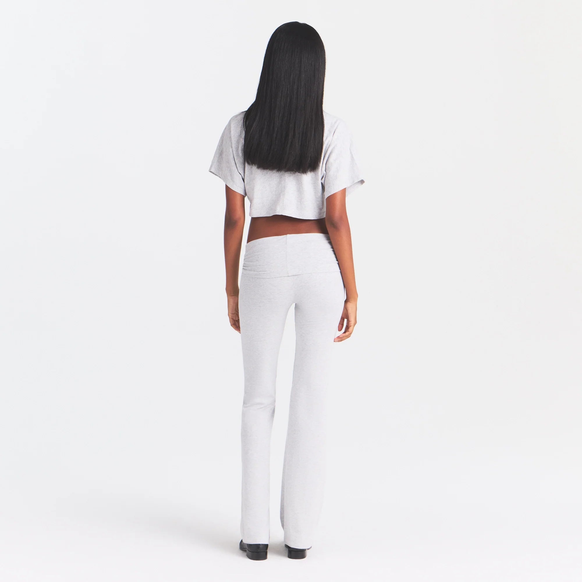 COTTON JERSEY LOGO FOLDOVER PANT | LHG ARCHED SKIMS PLAID ON A MODEL | FOCUS: 0.0, 1.0, 0.9