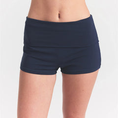 COTTON JERSEY FOLDOVER SHORT | NAVY ON A MODEL SIDE VIEW @ | FOCUS: 0.0, 1.0, 0.9