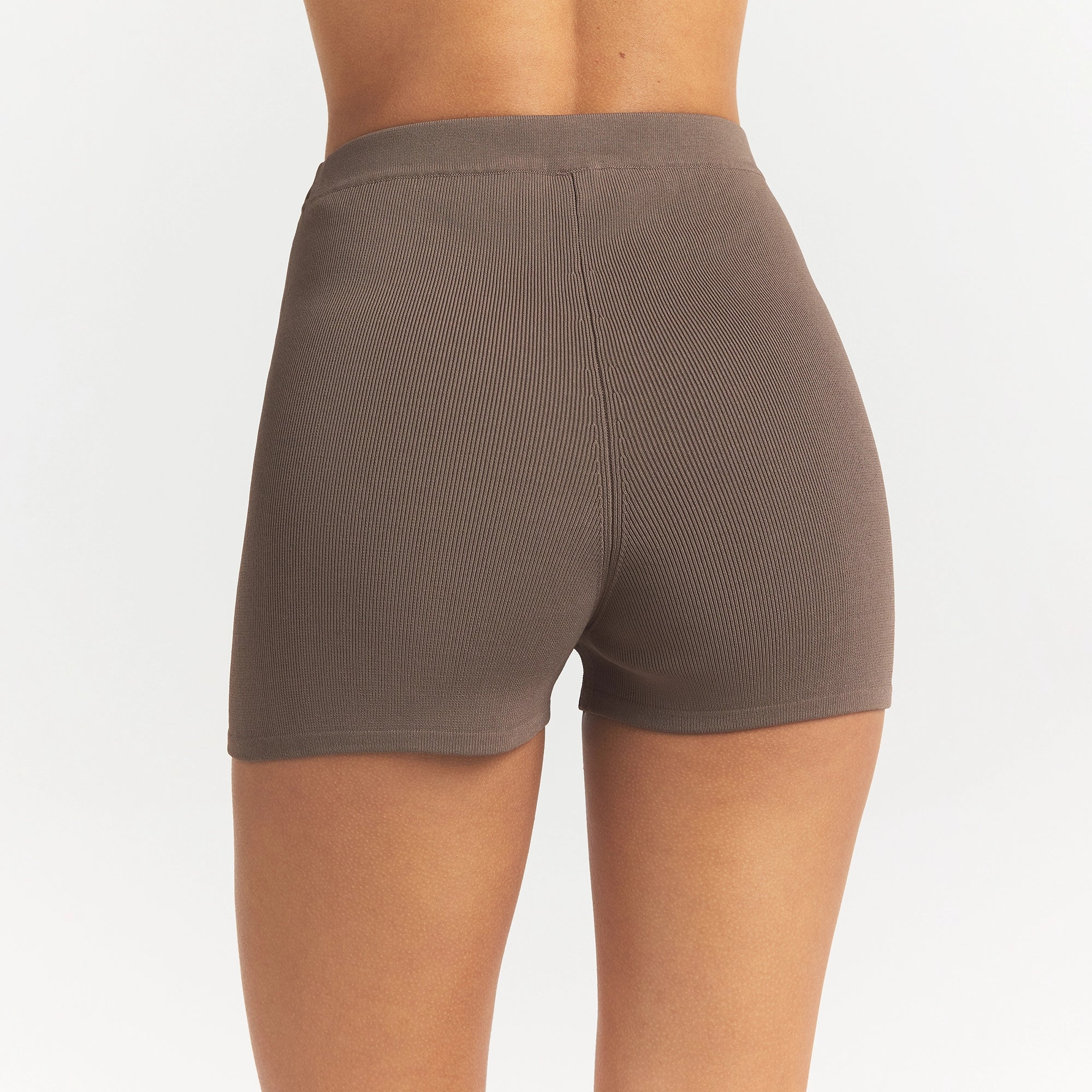 REFINED KNIT HIGH-WAISTED SHORT | AMETHYST ON A MODEL FRONT VIEW @ | FOCUS: 0.0, 1.0, 0.9
