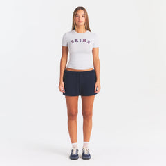 COTTON FLEECE CLASSIC SHORT | NAVY ON A MODEL FRONT VIEW @ | FOCUS: 0.0, 1.0, 0.9