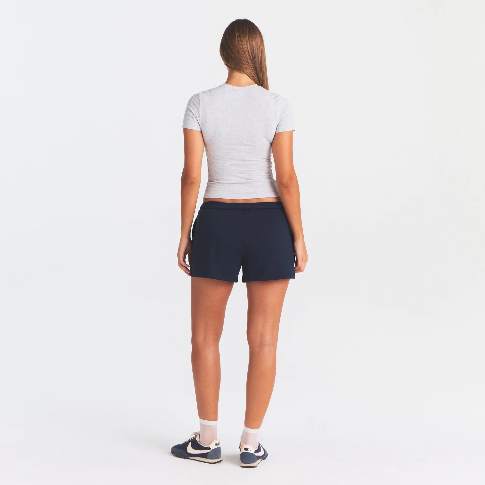 COTTON FLEECE CLASSIC SHORT | NAVY ON A MODEL FRONT VIEW @ | FOCUS: 0.0, 1.0, 0.9