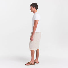 WOVEN MENS RELAXED CARGO SHORT | STONE ON A MODEL FRONT VIEW @ | FOCUS: 0.0, 1.0, 0.9