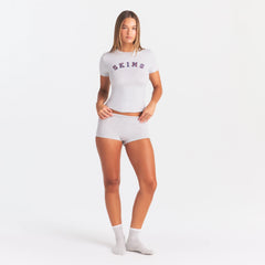 COTTON JERSEY LOGO BOY SHORT | LHG ARCHED SKIMS PLAID ON A MODEL | FOCUS: 0.0, 1.0, 0.9