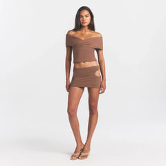 COTTON JERSEY CUT OUT MINI SKIRT | JASPER ON A MODEL FRONT VIEW @ | FOCUS: 0.0, 1.0, 0.9