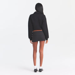 COTTON RIB FOLDOVER MINI SKIRT | SOOT ON A MODEL | FOCUS: 0.0, 1.0, 0.9