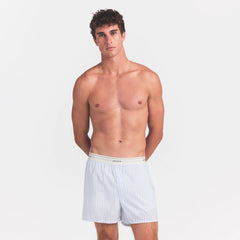 COTTON POPLIN MENS LOGO BAND BOXER | PLATINUM DOUBLE STRIPE ON A MODEL FRONT VIEW @ | FOCUS: 0.0, 1.0, 0.9
